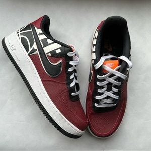 Maroon/burgundy Air Force 1 low basketball theme